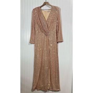 Baltic Born Zurich Sequin Maxi Dress Rose Gold 2X Long Sleeve Formal Gown Plus